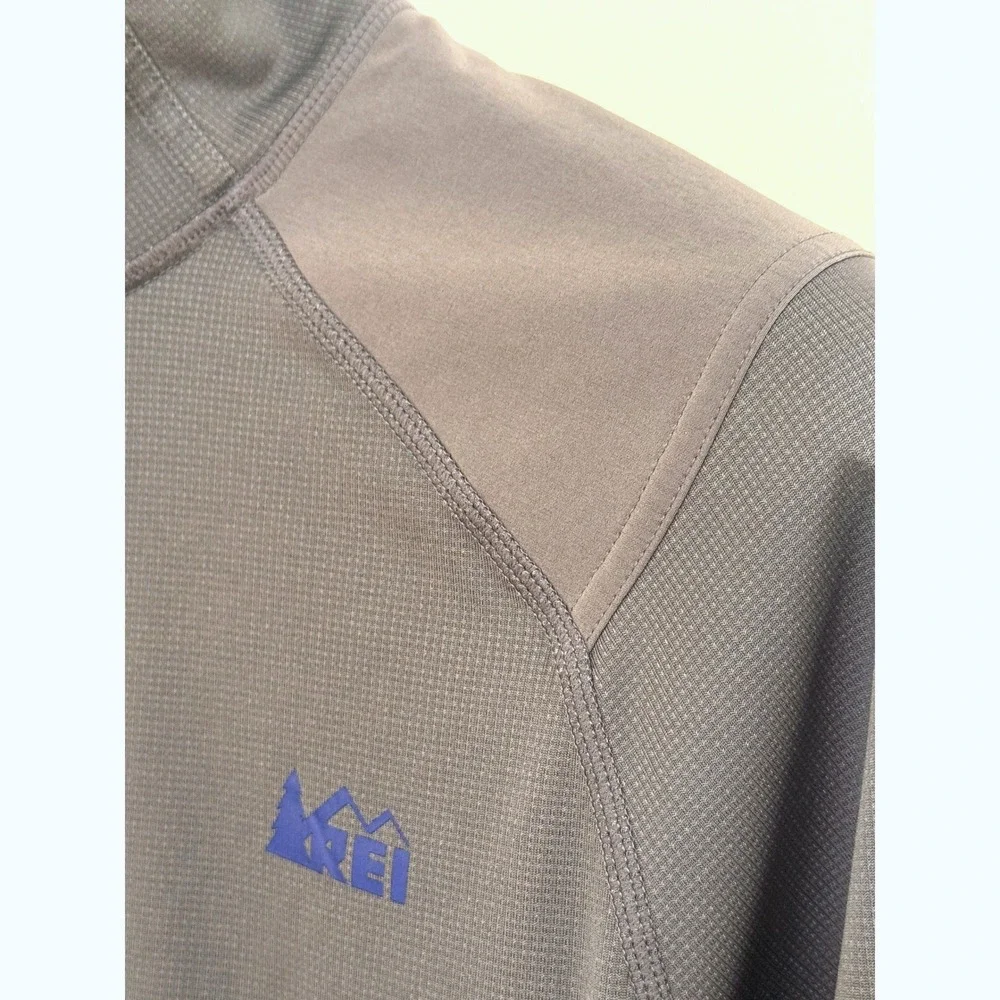 REI Mens Long Sleeve 1/4 Zip Pullover Shirt Gray  Medium Running Hiking Trail